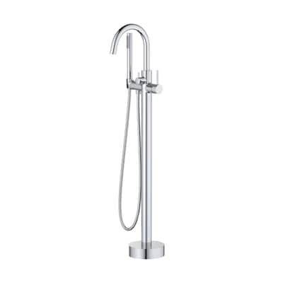 Circular Single Handle Floor Mounted Freestanding Tub Filler With Hand Shower