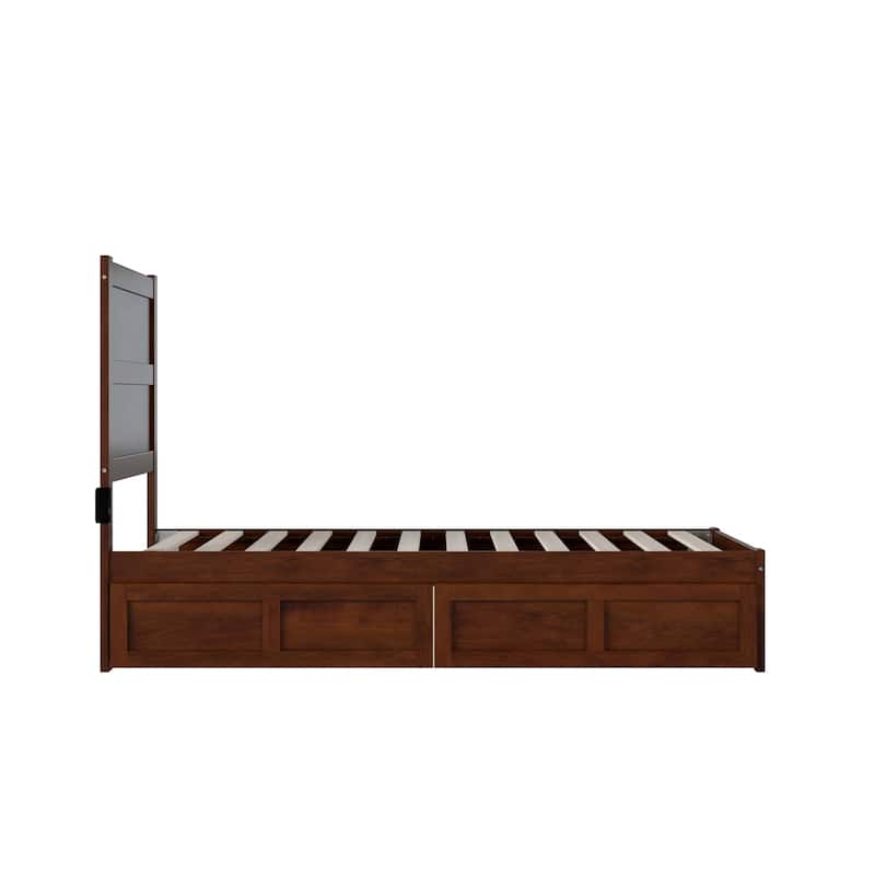 Twin Bed with Drawers - Mid Century Modern Platform Bed Frame - Walnut Finish