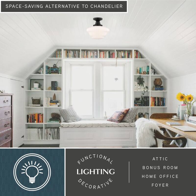 VAXCEL Eastgate 1-Light Schoolhouse Semi Flush Mount Ceiling Lighting Fixture, White Frosted Opal Glass Shade