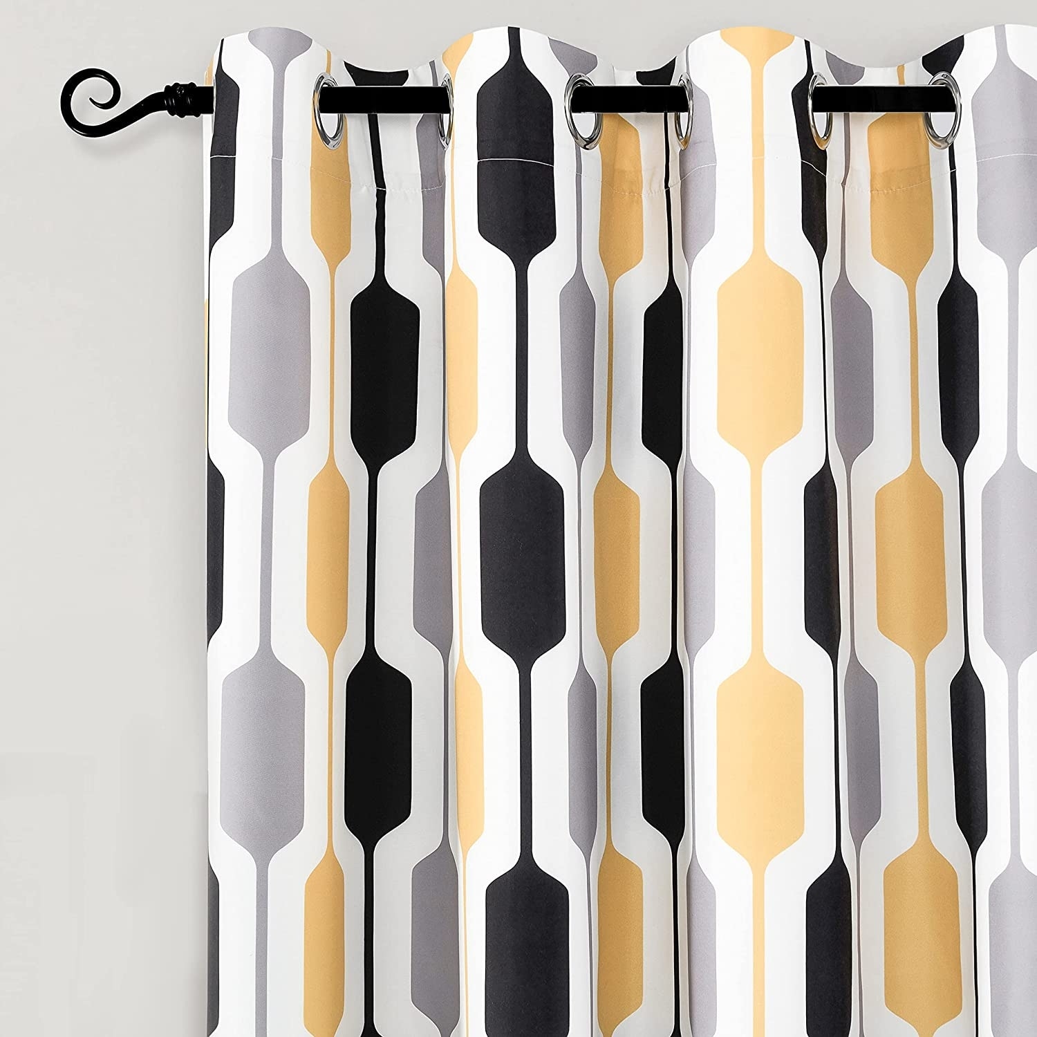 2 Layer DriftAway Riley Geo Room Darkening/Blackout Thermal Insulated Grommet Lined Window Curtains Each 52x84 Set of Two Panels Mid Century Geometric Pattern Gold/Yellow/Gray/Black 