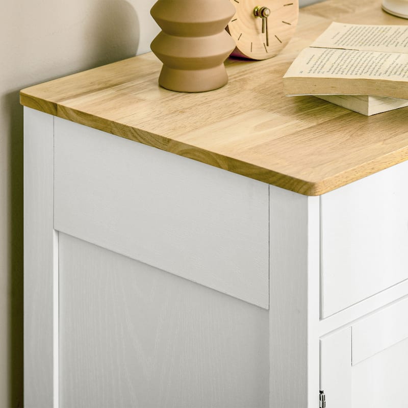 Modern Storage Cabinet with Solid Wood Countertop, 2 Drawers and Adjustable Shelf