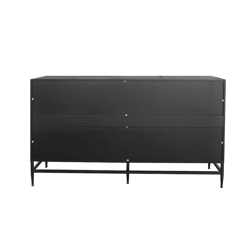 Accent Black Lacquered 4 Door Wooden Cabinet Sideboard Buffet