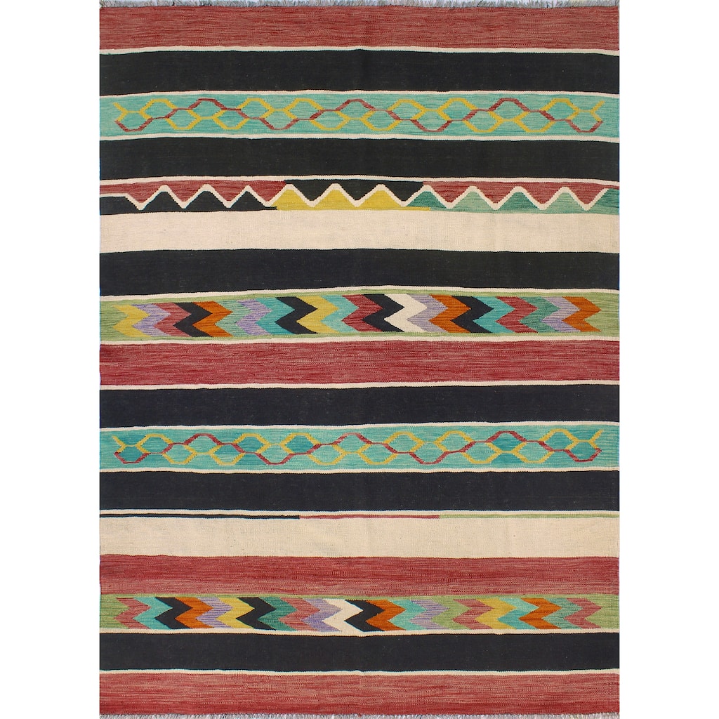 Modern Flatweave Albina Red/Black Rug - 5'8" x 8'4"