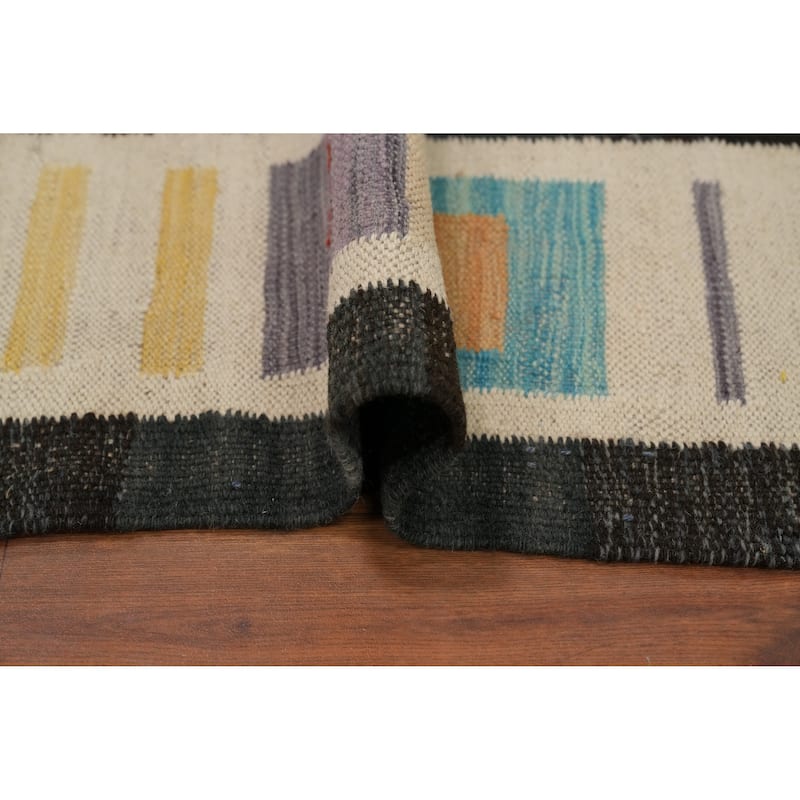 Hand Woven Oriental 100% Wool Carpet Southwestern Tribal Multi-Colored Kilim Area Rug - 9' 8'' X 8' 4''