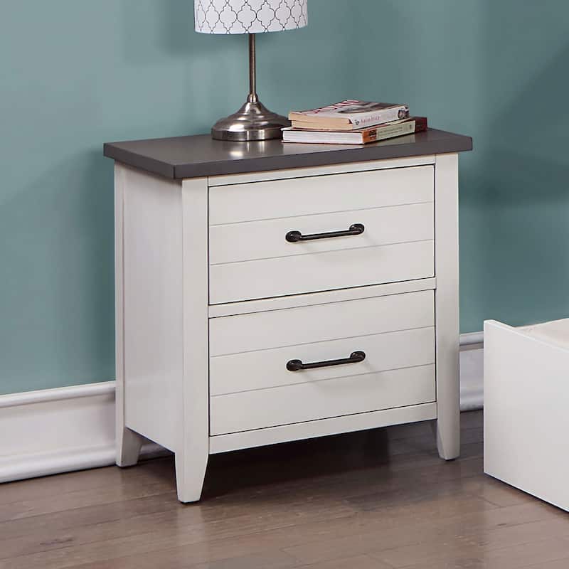Nightstand Bedroom 1pc Nightstand Pull 2-Drawers - White+gray