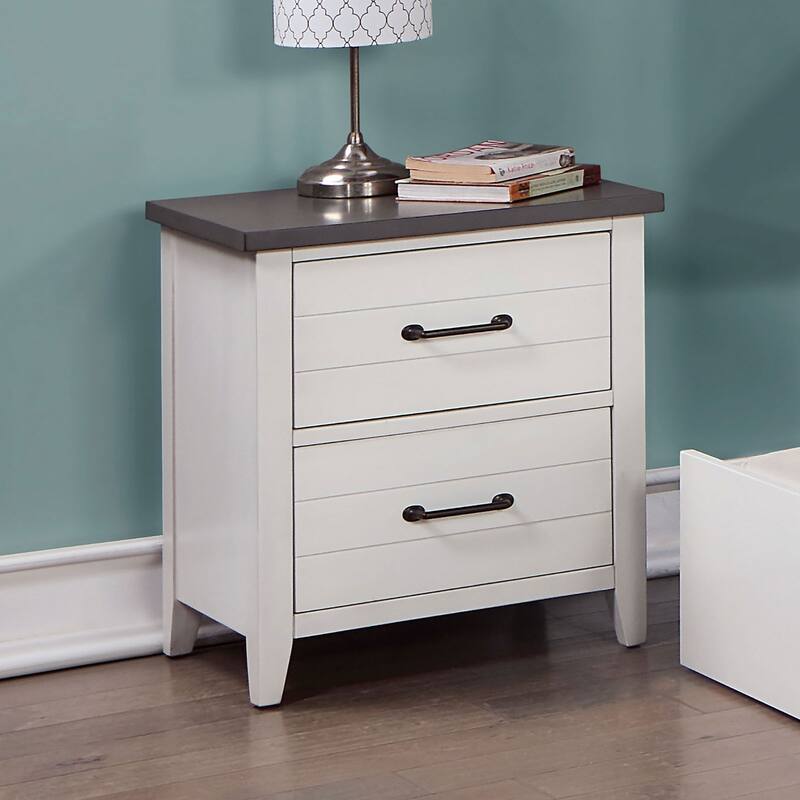 Nightstand Bedroom 1pc Nightstand Solid wood Appliance Pull 2-Drawers bedside Table Top, Two Tone