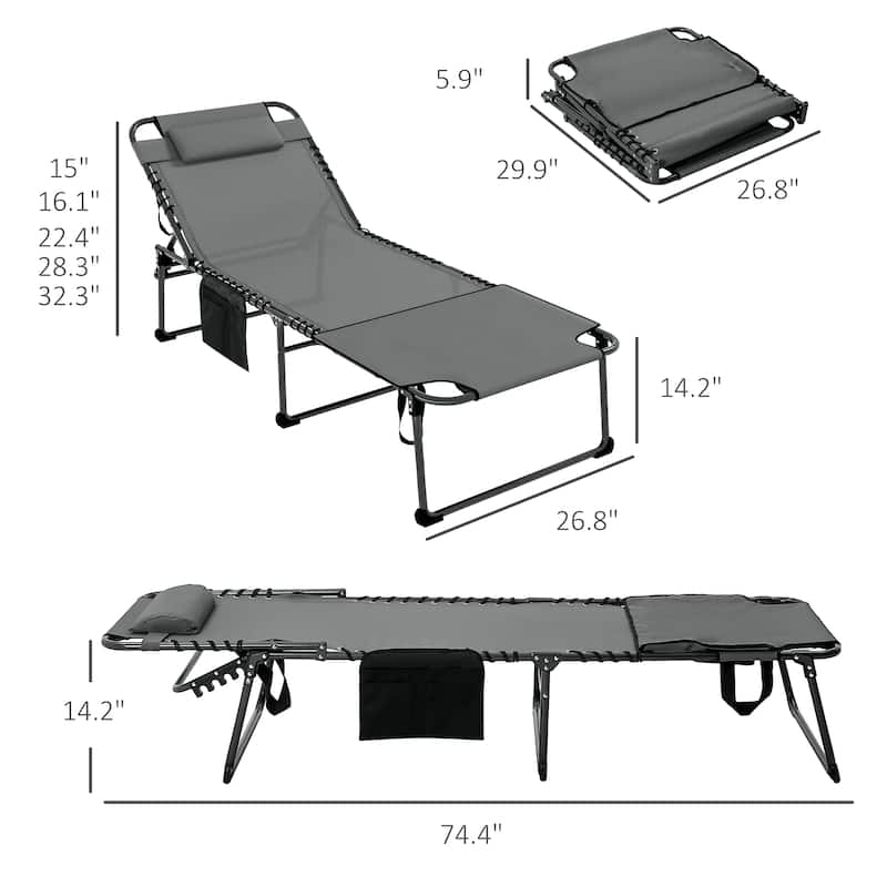,Outsunny Folding Chaise Lounge with 5-level Reclining Back, Outdoor Tanning Chair with Reading Face Hole