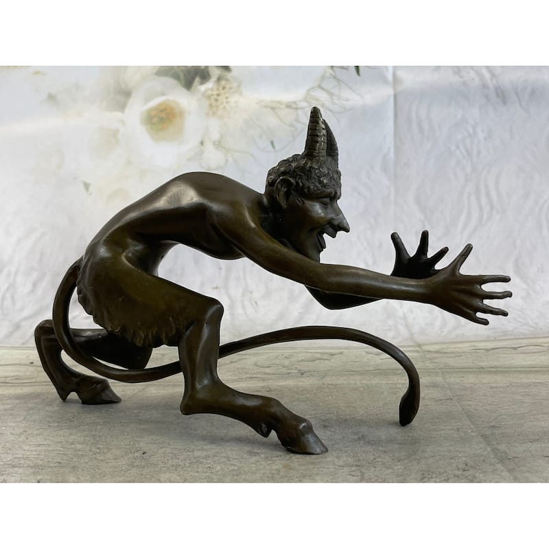 Greek Satyr Faun Demon Devil Horned Satan Bronze Figurine Statue Sculpture 6 Inches X 10 Inches