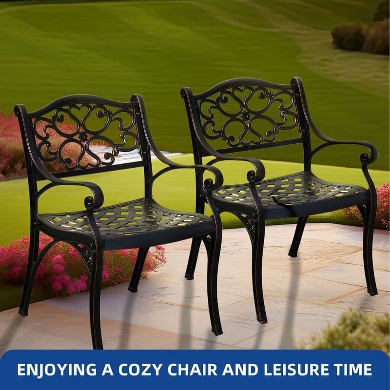 Moasis Set of 2 Outdoor Cast Aluminum Armrest Dining Chairs Patio Bistro Chairs