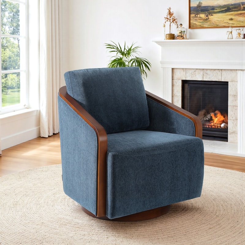 Modern Upholstered Swivel Accent Chair - Navy