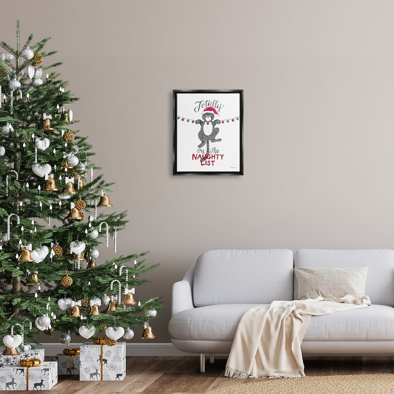 Stupell Naughty List Cat Phrase Framed Floater Canvas Wall Art Design by Deb Strain