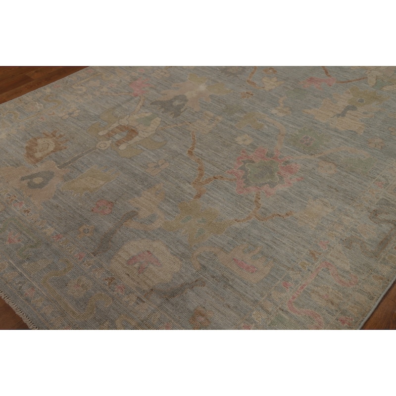 Oushak Turkish Area Rug Handmade Vegetable Dye Grey Wool Carpet - 5'11"x 9'1"