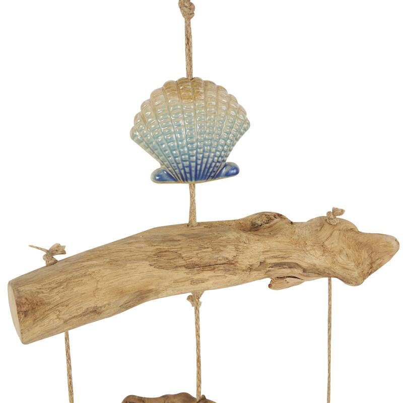 Ceramic Shell Handmade Ombre Windchime with Driftwood and Bead Accents - Blue - Roche River Decor