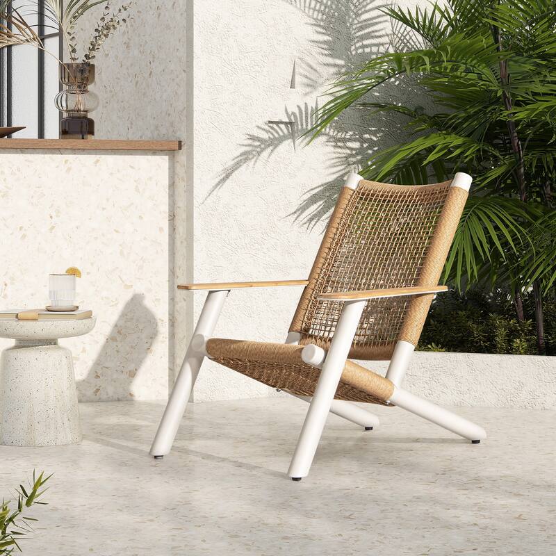 Atlas Adirondack Outdoor Lounge Chair, Natural Beige All Weather Wicker
