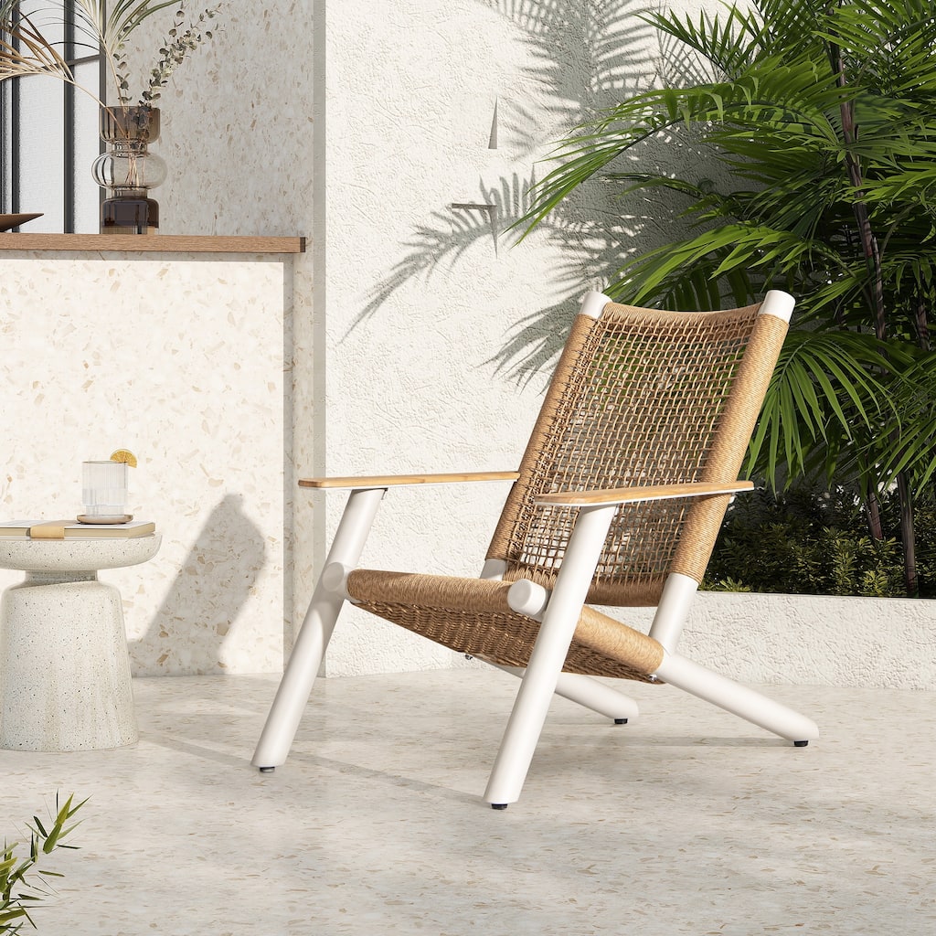 Atlas Adirondack Outdoor Lounge Chair, Natural Beige All Weather Wicker