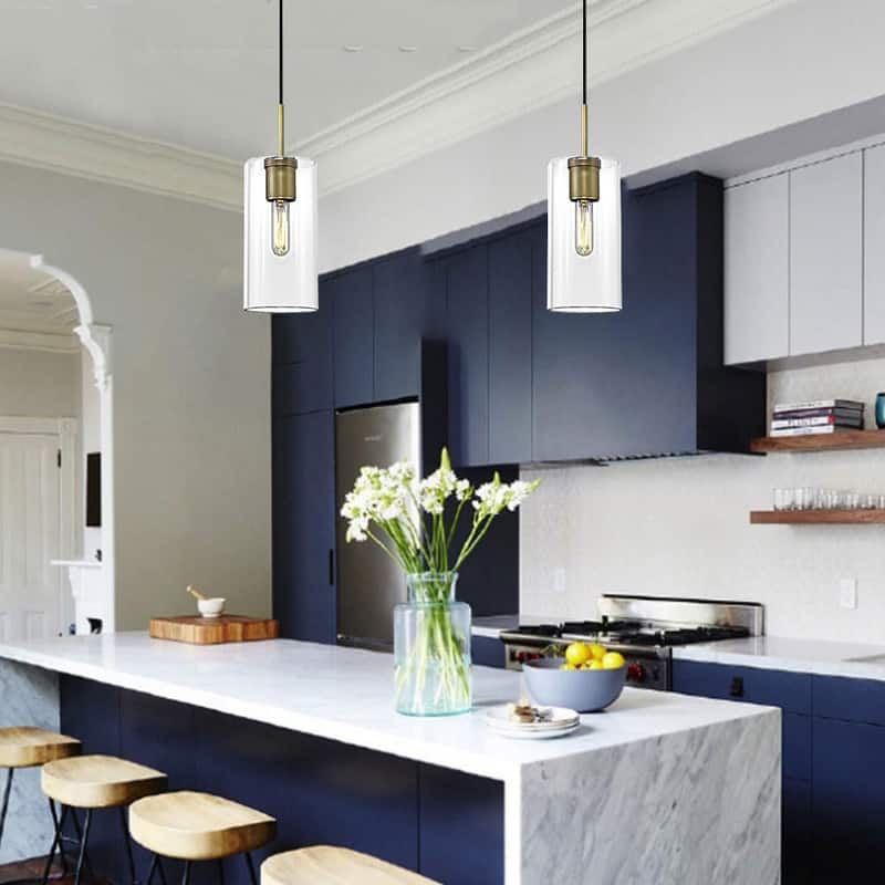 2 Pack hanging lighting gold pendant lights brass, glass island light