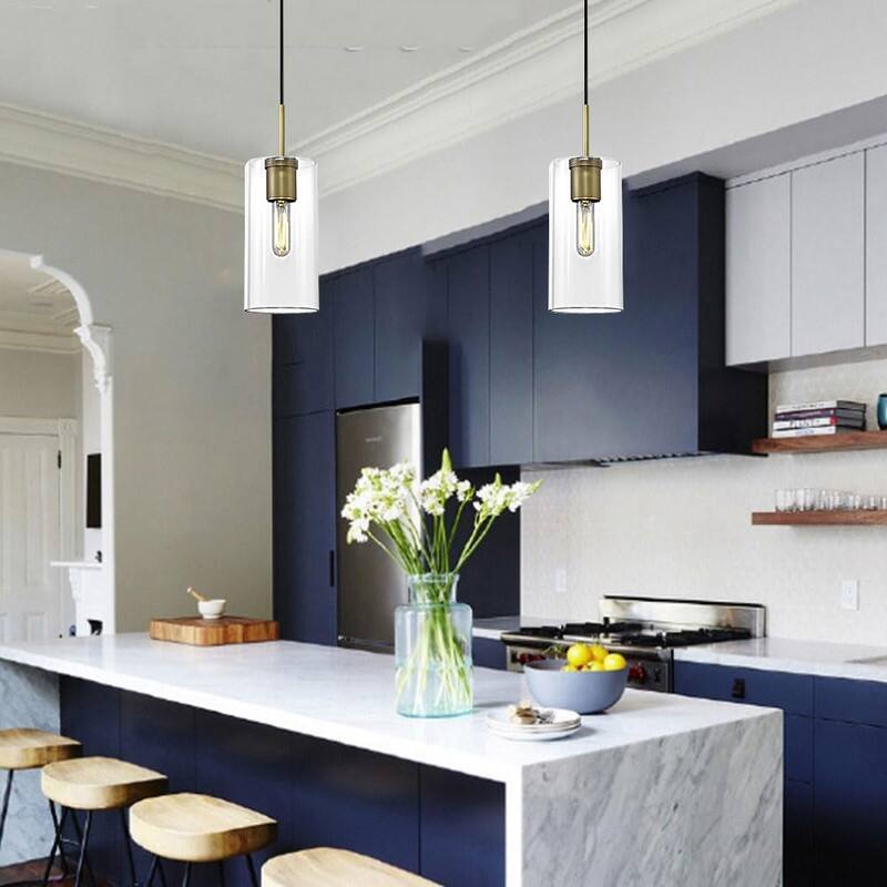 2 Pack hanging lighting gold pendant lights brass, glass island light