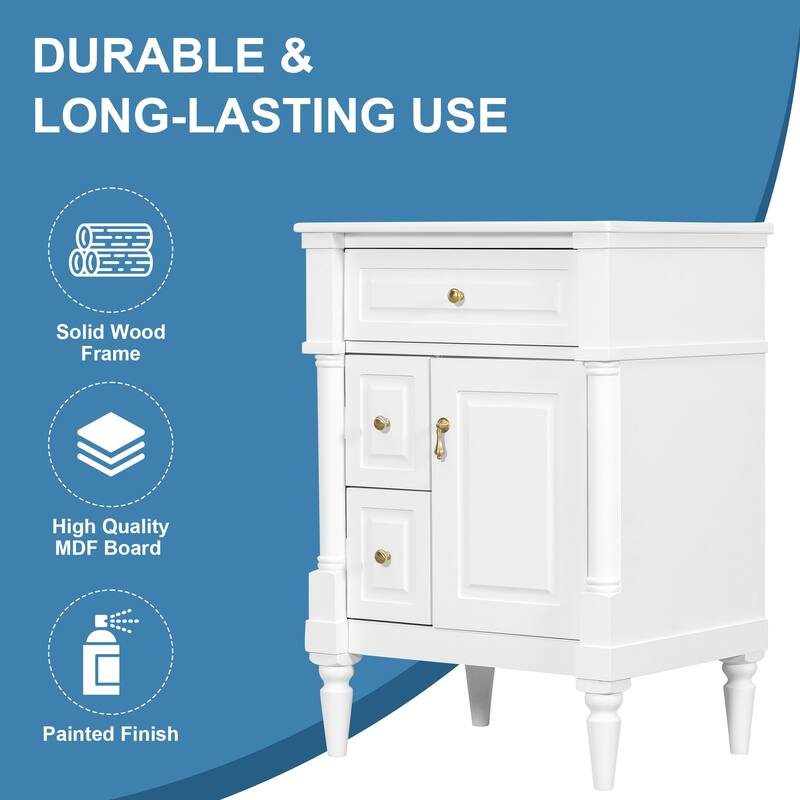 Roomfitters 24" Bathroom Vanity with Sink, Solid Wood Frame, Flip Drawer, 2 Drawers & Door Rack