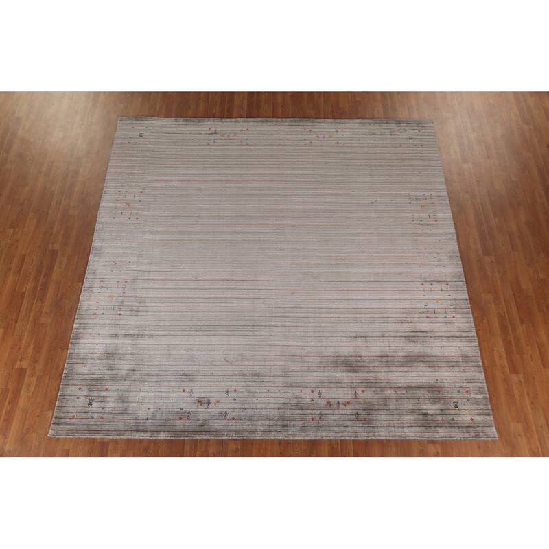 Striped Gabbeh Oriental Square Area Rug Hand-Knotted Wool Carpet - 9'10" x 9'10"