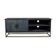 preview thumbnail 1 of 3, 53 Inches Plank Design 2 Door Mango Wood TV Media Cabinet with Metal Base, Gray