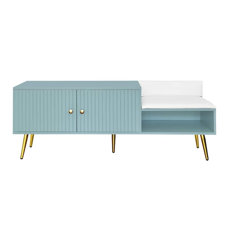 Upholstered Storage Bench with Hidden Storage,Metal Handles and Legs