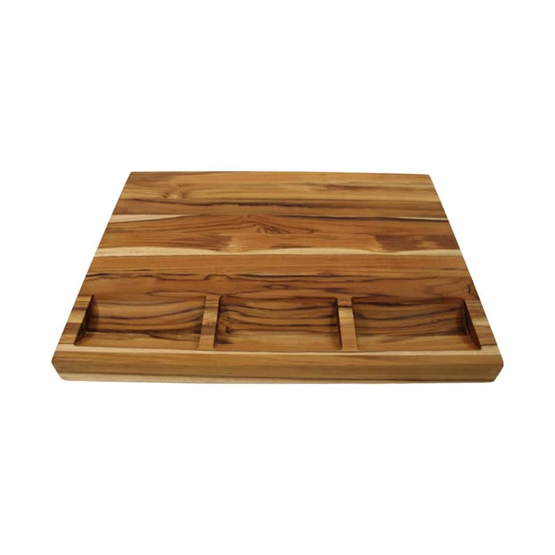 EcoDecors, Teak 20" x 15" Edge Grain, XL Solid Teak Wood Carving Board with Juice Groove, Side Handles, 3 Charcuterie Trays