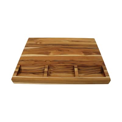 EcoDecors, Teak 20" x 15" Edge Grain, XL Solid Teak Wood Carving Board with Juice Groove, Side Handles, 3 Charcuterie Trays