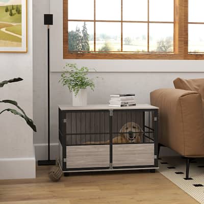 Dual-Purpose Design Dog Room Side Table Dog Cage with Two Front Doors Dog House Dog Crate for Living Room