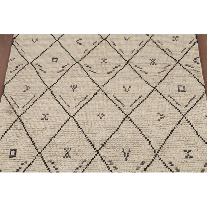 All-Over Trellis Moroccan Oriental Area Rug Handmade Wool Carpet - 3'11"x 6'9"