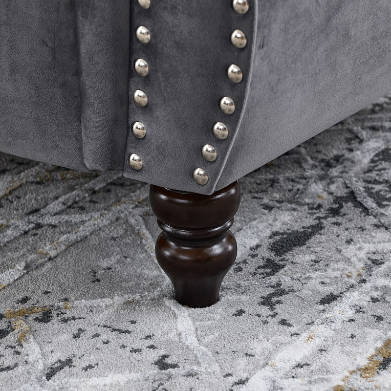 Anmytek Velvet Chesterfield 2-Seater Sofa - Tufted with Rolled Arms Nailhead and 2 Pillows