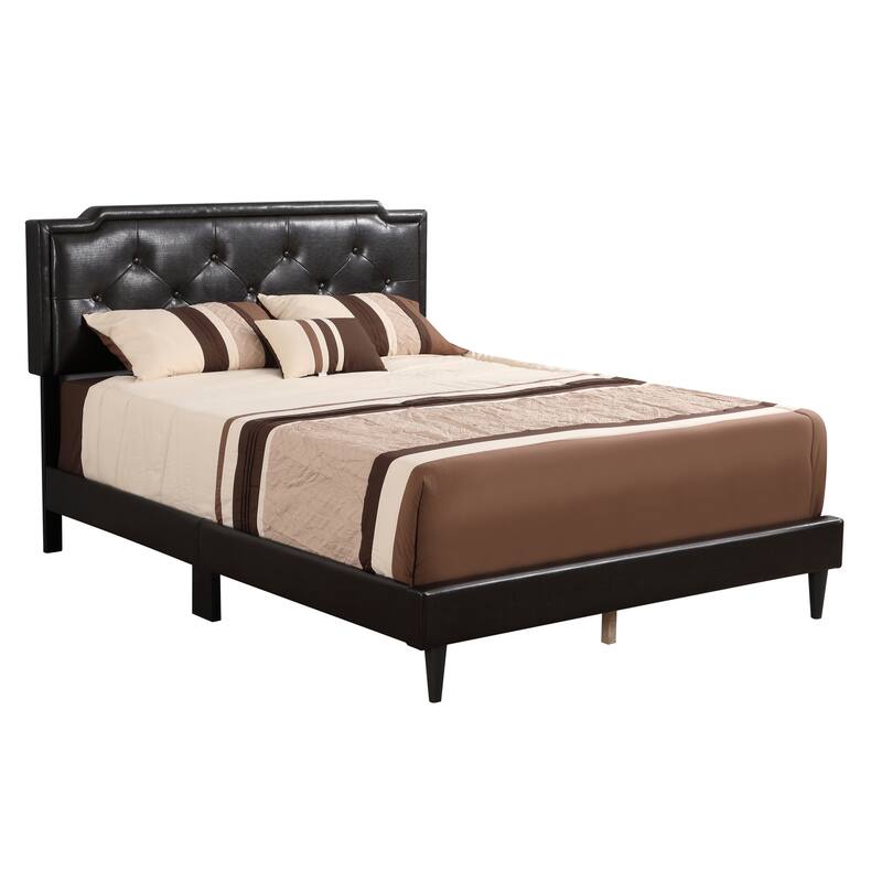 Tufted Full Bed with Adjustable Headboard in Cappuccino Finish