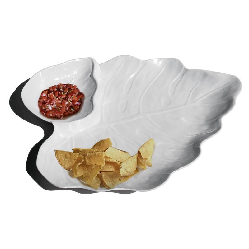 Abode Homewares Coastal Melamine Leaf Chip and Dip Serving Tray - White - 18.1" x 14.6"