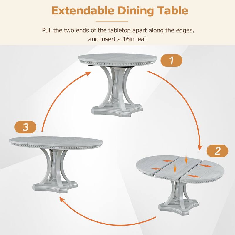 5-Piece Dining Set Extendable Round Dining Table and 4 Upholstered Back Chairs for Kitchen Dining Room