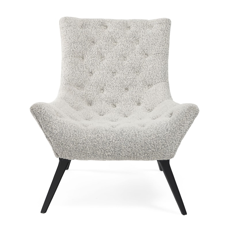 HomeRoots 32" Gray and Black Tufted Boucle Lounge Chair - 32 in. x 39 in. x 40 in.