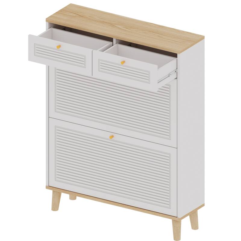 Shoe Storage Cabinet With 2 Flip Drawers, Narrow Hidden Shoe Rack Cabinet, Freestanding Shoe Organizer For Hallway