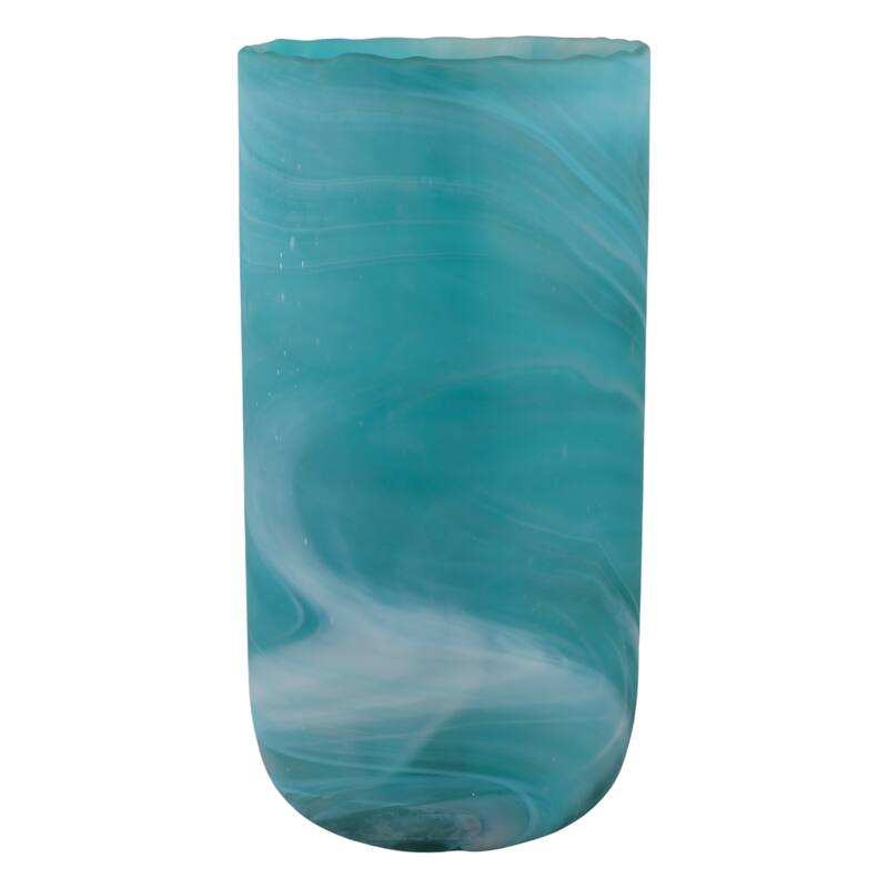Glass Vase Modern Swirled Flower Pattern Coastal Inspired Tall Accent