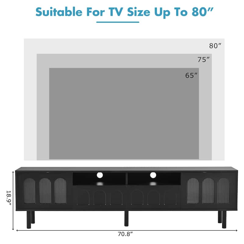 LED TV Stand for Living Room, Entertainment Center for TVs Up to 80" with Wood Legs, Storage Media Console with 2 Drawers