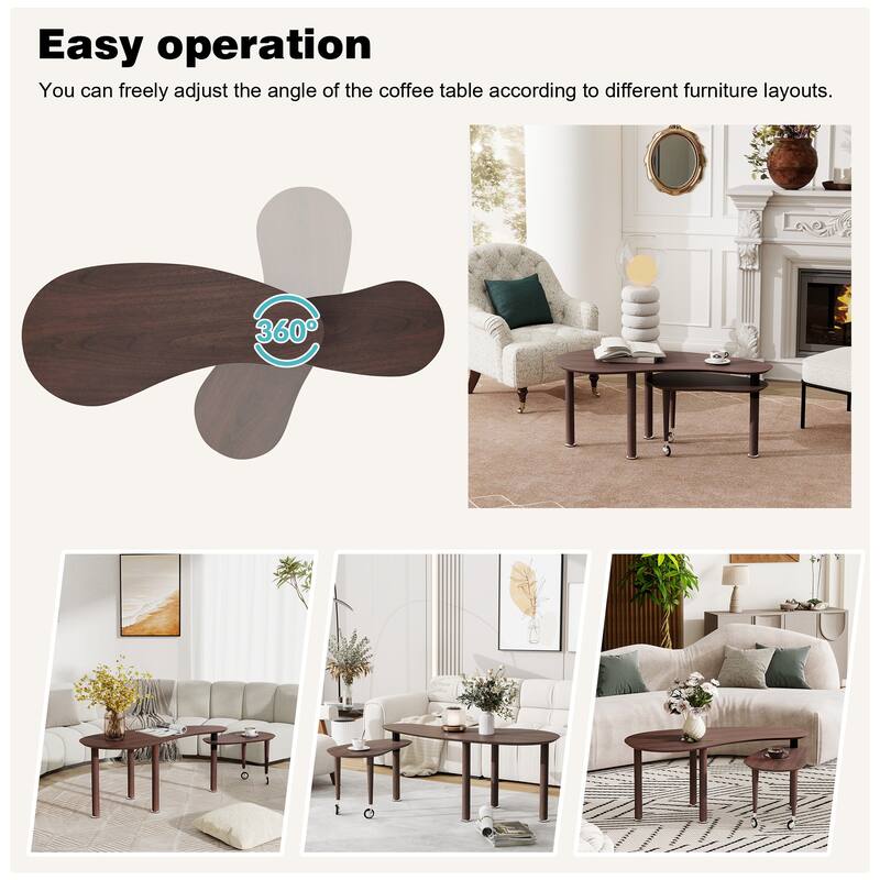 360 degree rotatable coffee table rotating cocktail table with solid rubber wood legs