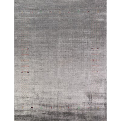 Gray Gabbeh Indian Area Rug Handmade Silk Carpet - 8'0" x 9'6"