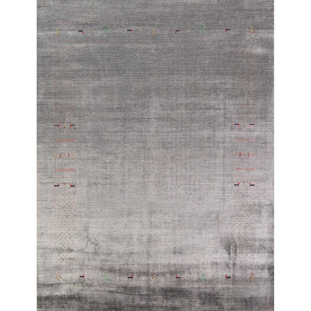Gray Gabbeh Indian Area Rug Handmade Silk Carpet - 8'0" x 9'6"