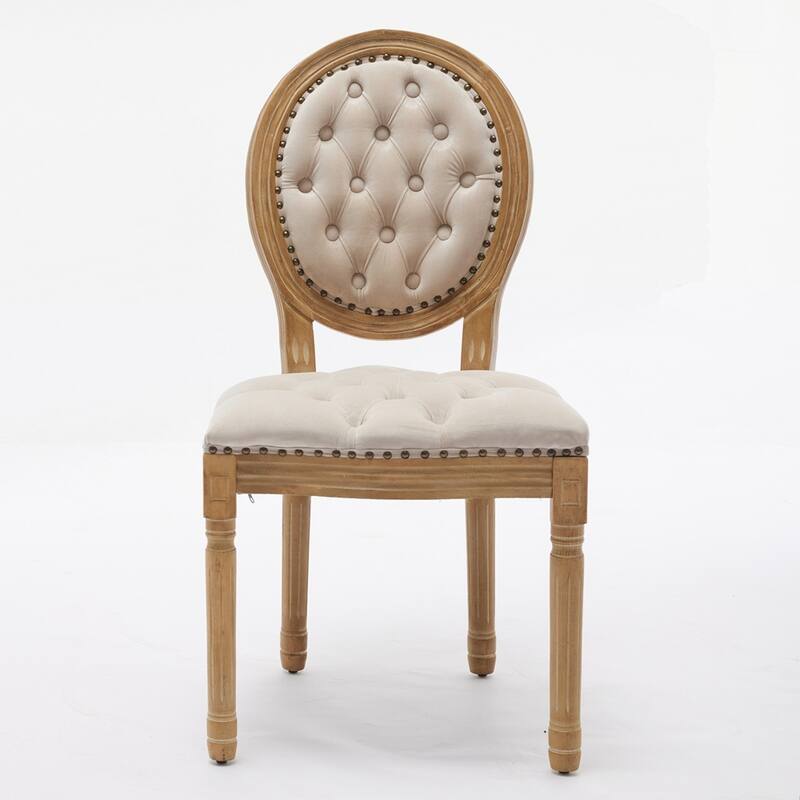 French Style Solid Wood Frame Antique Painting Linen Fabric Back Dining Chair