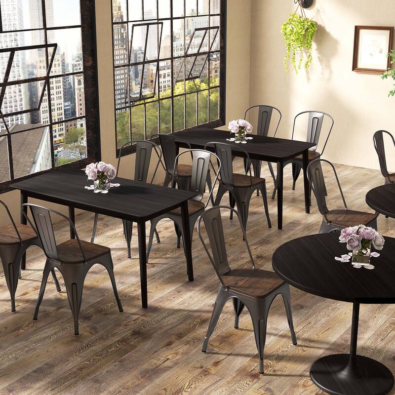 Gymax Metal Dining Chairs Set of 4 w/ Wood Seat & Removable Backrest