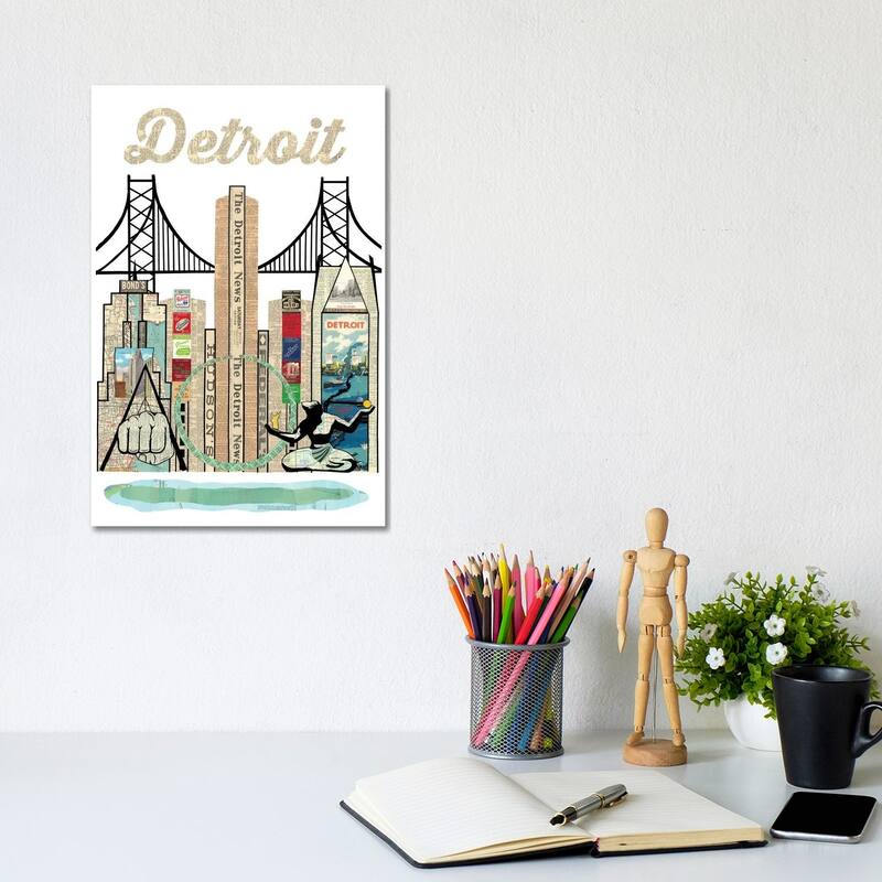 iCanvas "Detroit Skyline" by Paper Cutz Canvas Print - 12x8x0.75