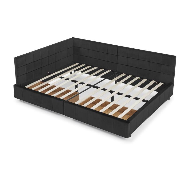 Roomfitters Full Upholstered Storage Sofa Bed Frame with Backrest and Armrests, Velvet Platform Bed