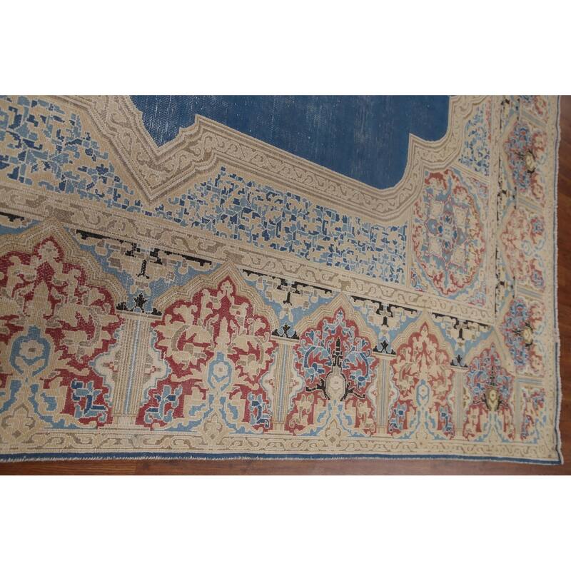Blue Distressed Kerman Persian Vintage Area Rug Handmade Wool Carpet - 9'3" x 11'10"