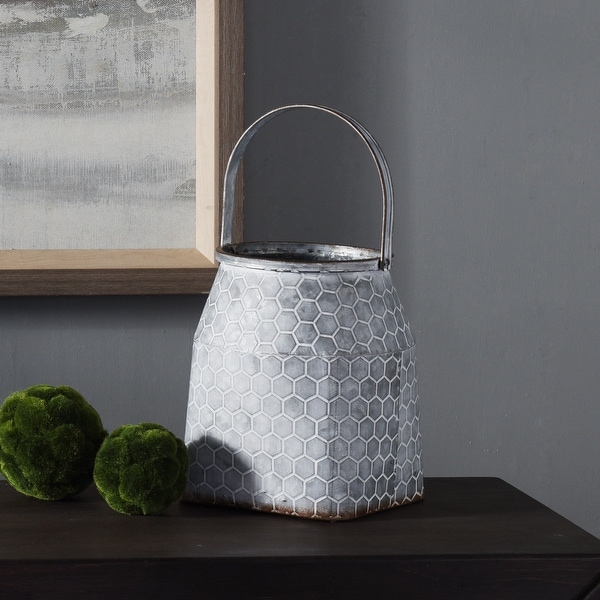 StyleCraft Short Hive Pattern Milk Pail Galvanized Metal Vase with Handle. Opens flyout.