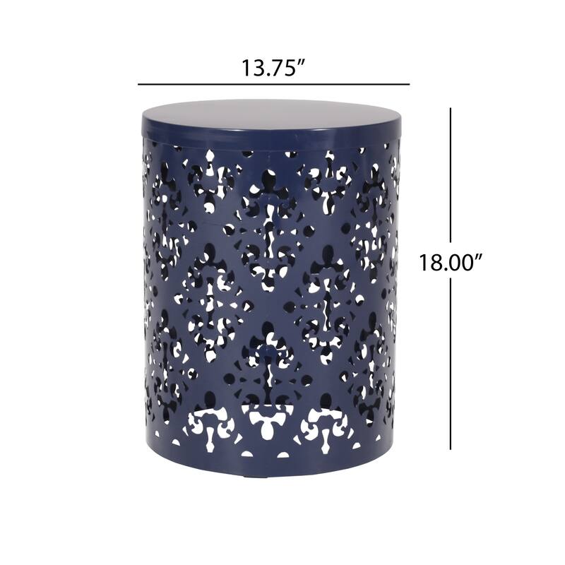 Kemo Outdoor End Table, Round 14 Inch, Cutout Design, Navy Blue