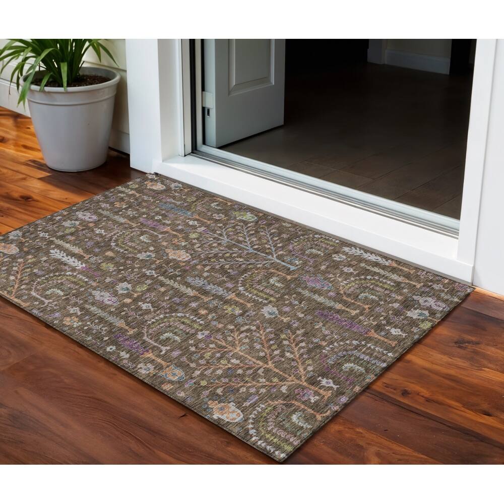 HomeRoots Floral Transitional Rectangle Outdoor Rug