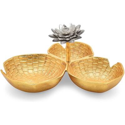 Berkware Lily Inspired Gold Decorative Bowl with Silver Lotus Flower