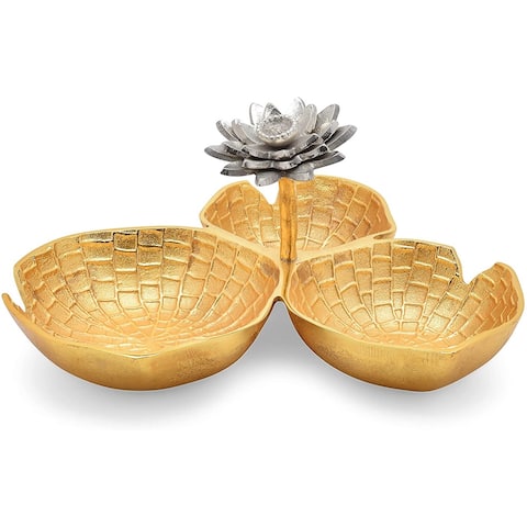 Berkware Lily Inspired Gold Decorative Bowl with Silver Lotus Flower